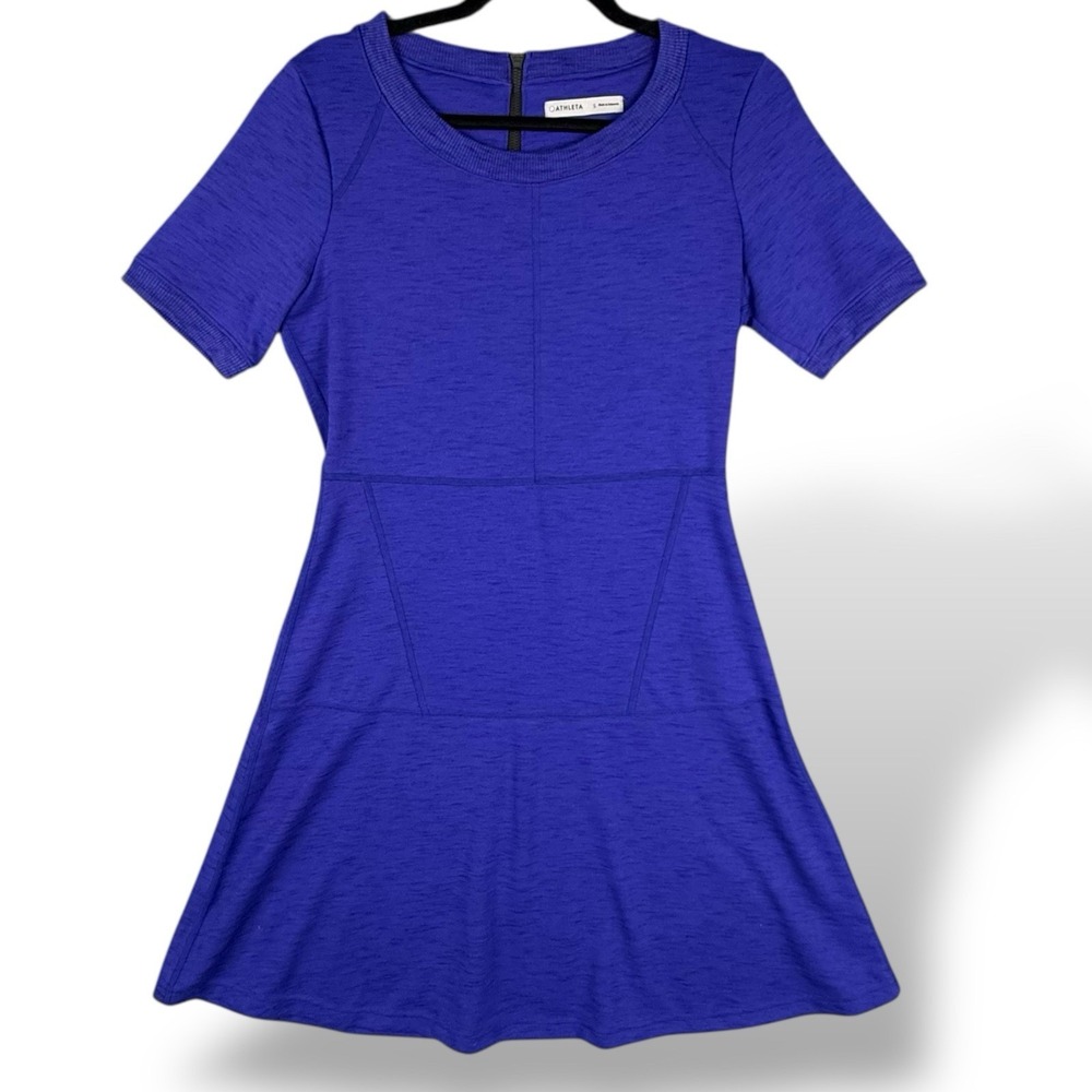 Athleta En Route Dress Womens Small Royal Blue Fit &‎ Flare S/S Stretch Travel